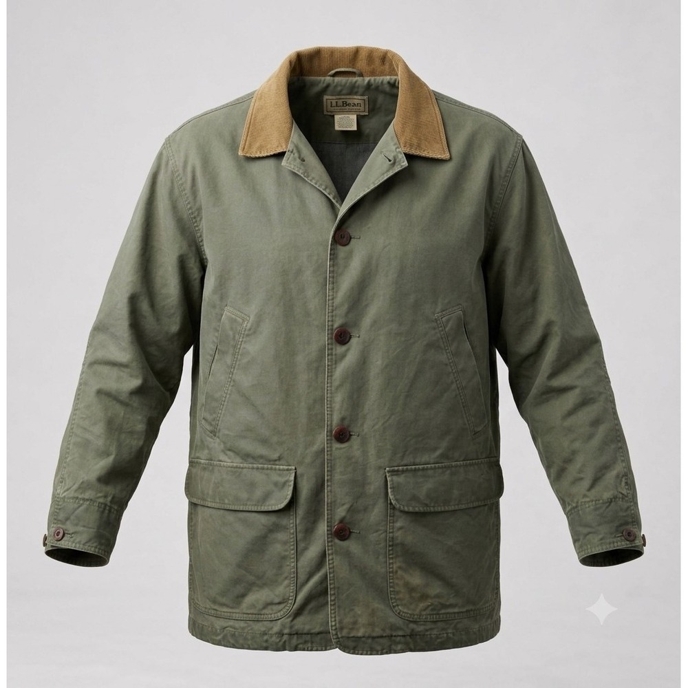 L.L. Bean 0WY16 Vintage Men's Olive Green Corduroy Collar Chore Jacket. Size XL